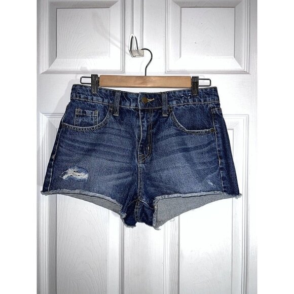 MOSSIMO High Rise Short Short Denim Jean Shorts Distressed Dark Wash Shorts - Picture 2 of 6